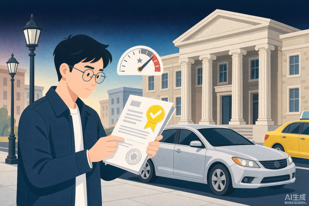 哥大留学生在纽约无信用分申请汽车贷款指南：哥大校园与轿车插画