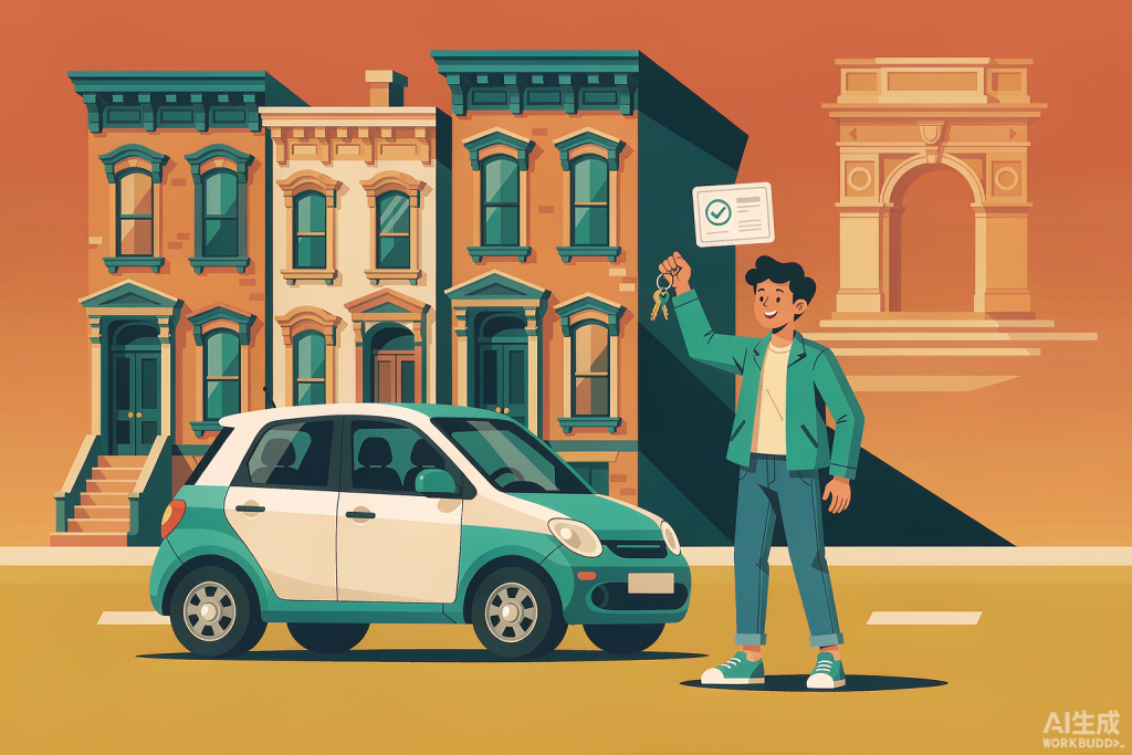 纽约大学留学生汽车贷款指南：纽约街头购车插画